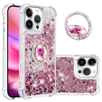 For iPhone 17 Pro Max 16E 15 12 11 Dazzling Glitter Phone Case With Ring Holder