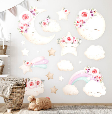Wanddeko Aufkleber Wandtattoo Kindersticker Floral sky in watercolor boho style
