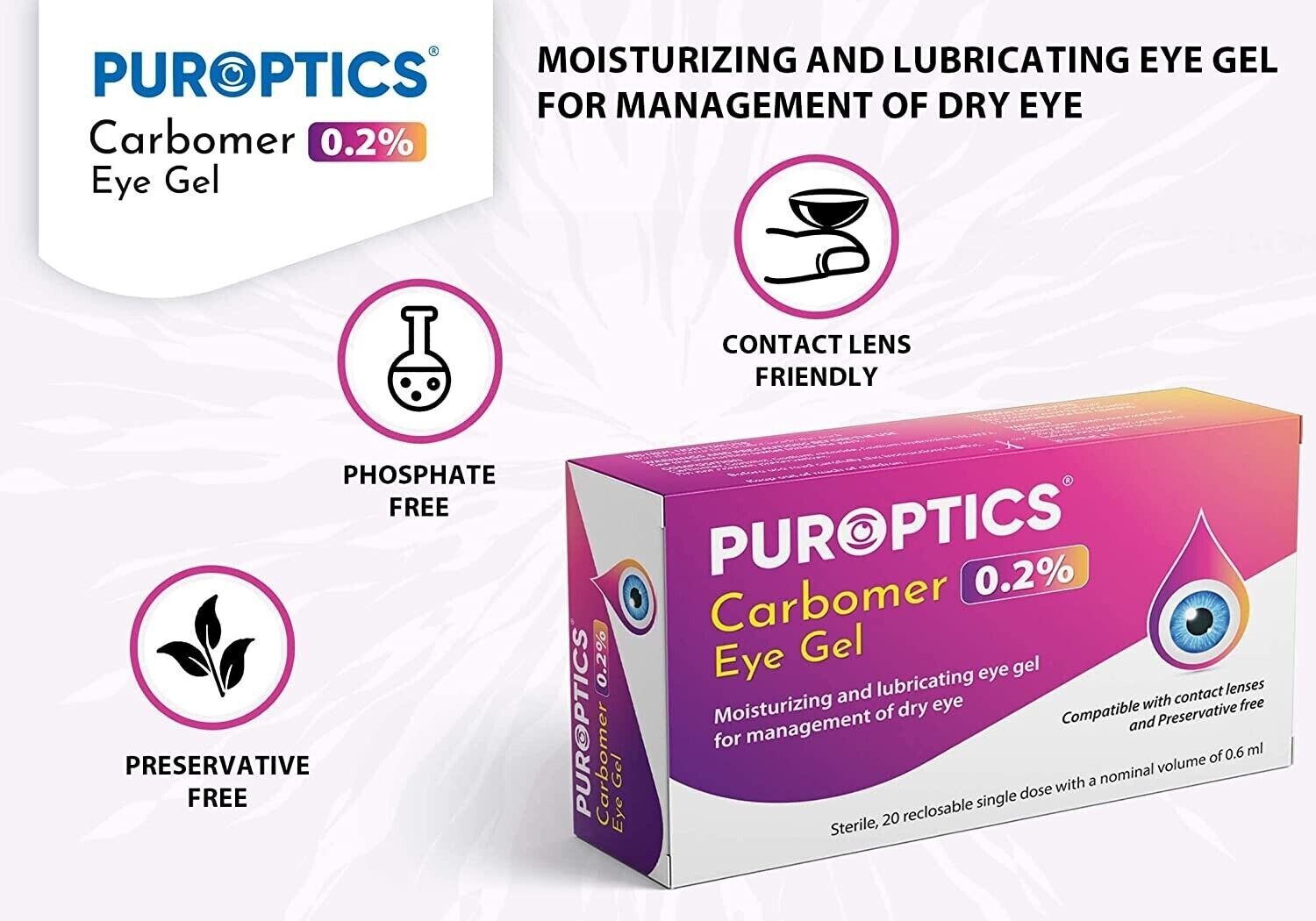 PUROPTICS Dry Eye Drops 0.2 Carbomer Eye Gel Lubricating Eye Gel 20 X 0.6ml eBay
