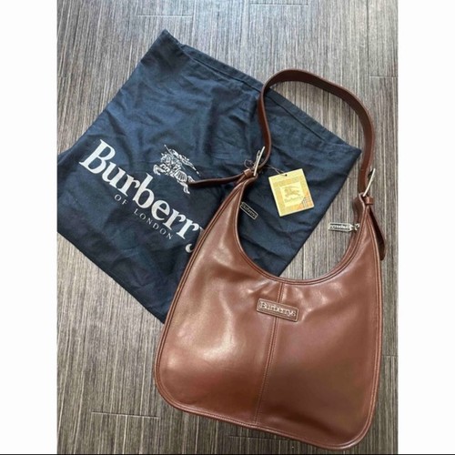 Tag attached Brand Burberry brown leather logo one shoulder bag handbag vintage