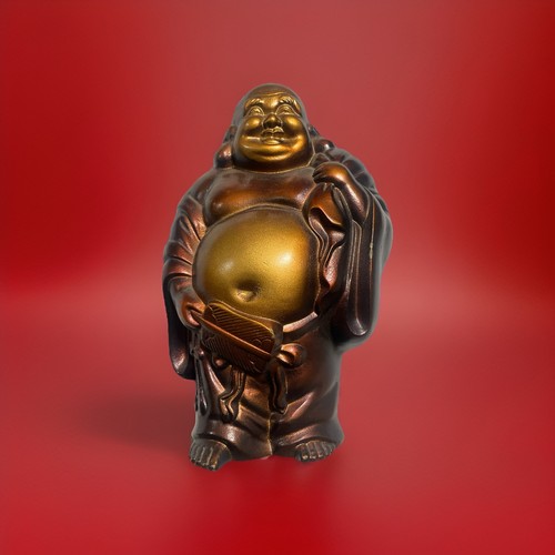 Amazing Vintage Japanese Cold Painted Cast Iron Lucky Buddha Statue SIgned 6lbs
