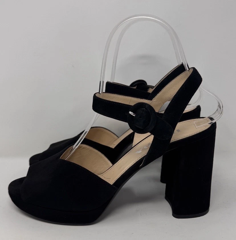 Prada Black Suede Ankle-Strap Block Heel Platform Sandals Women’s Size 6.5 /36.5 - Image 3 of 4