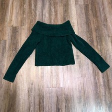 West of Melrose Off The Shoulder Sweater Womens Small Dark Green Soft Fuzzy Knit