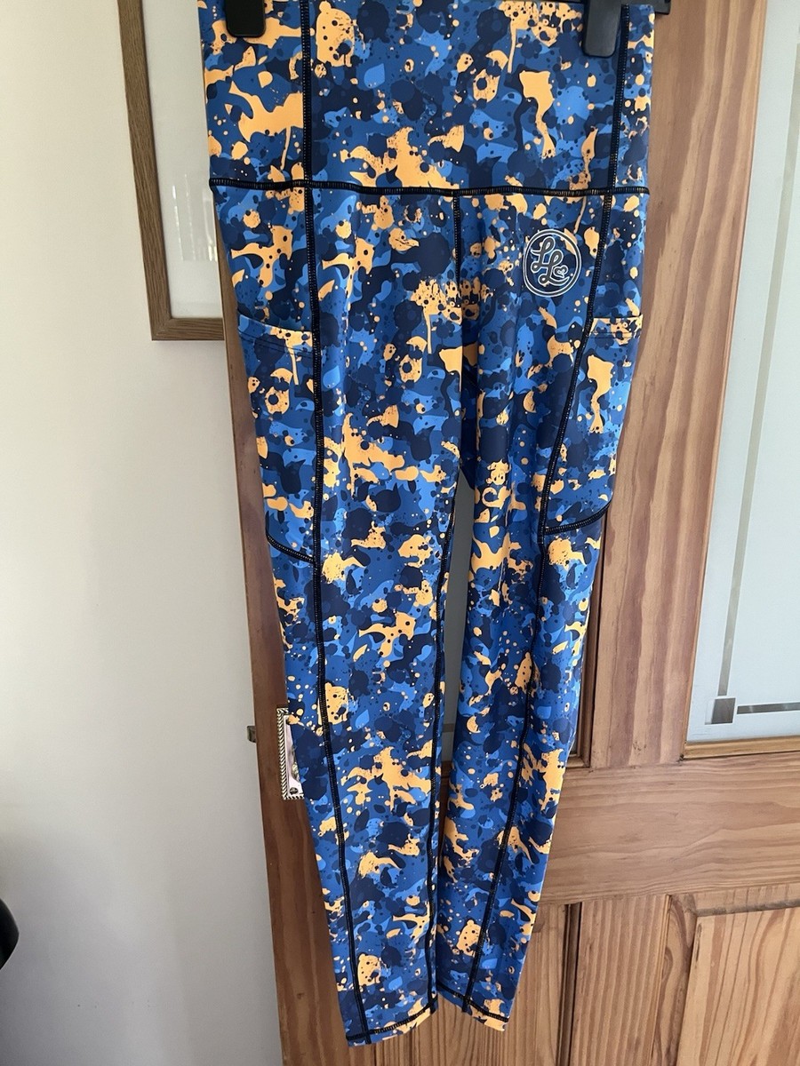 Lucy Locket Loves Active Leggings Size S Blue And Yellow Random Print Zip  Pocket