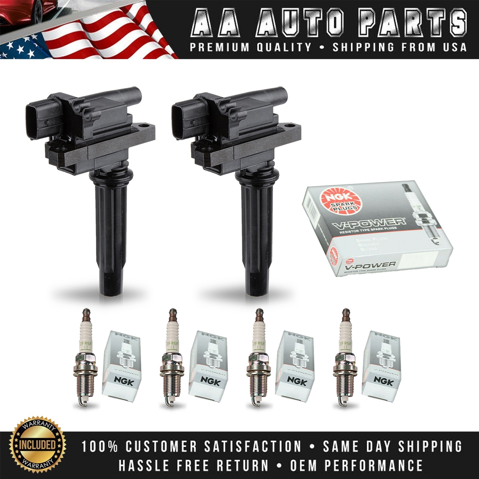 2 Ignition Coils  4 NGK Spark Plugs for Mazda Protege 1999-2003 1.6L l4 UF276