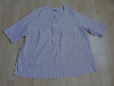 Tunika Bluse von ULLA POPKEN Gr 54 56 3/4 Arm Weiß Lila Baumwollmischung  Neu