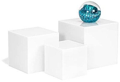 Set of 3 White Acrylic Cube Display Nesting Riser Stands with Hollow Bottoms