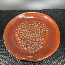 Simply Stoneware Garlic Ginger Grater Rusty Red Glaze Round Ceramic Glossy Dish