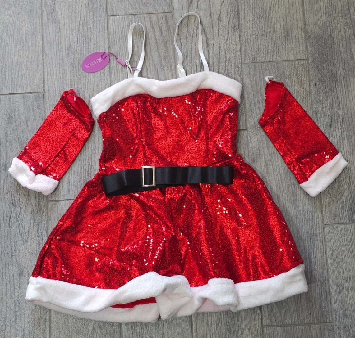 santa dress for women Women's Spirited Santa Claus Costume | Holiday Costumes | Adult | Womens | M | Black/Red/White