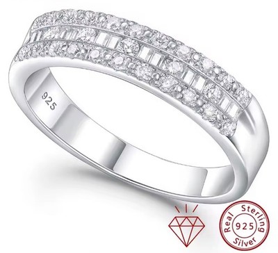 Full Moissanite Wedding Engagement Promise Ring Bands Women 925 Sterling Silver