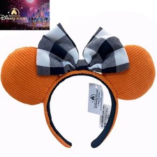 Black White Check Orange Corduroy 2026 Disney Parks Ears Headband Mickey Mouse-