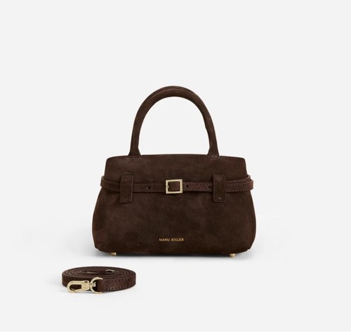 NWT Manu Atelier Le Cambon 20 Bag in Deep Brown Suede