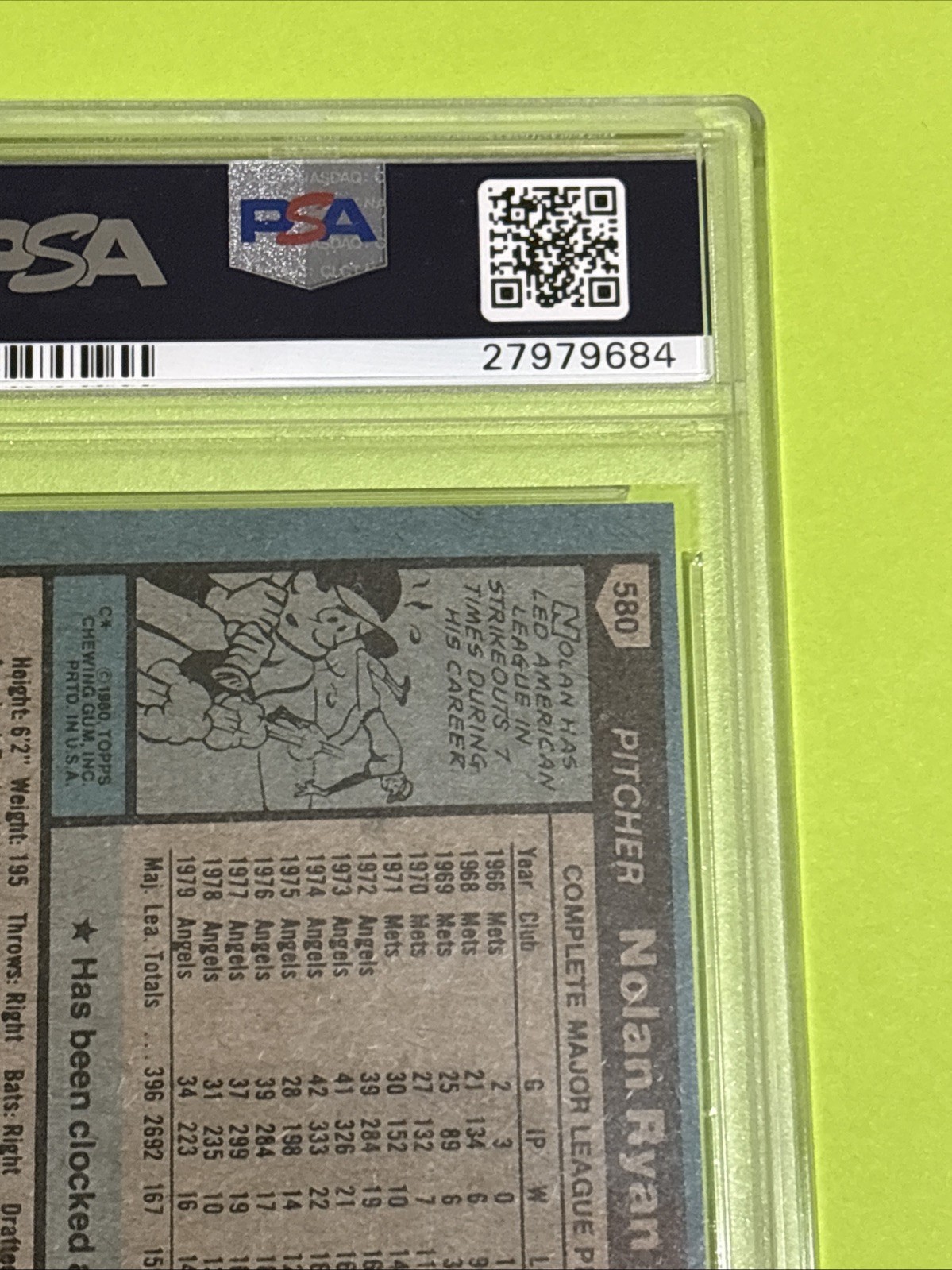 1980 Topps - Nolan Ryan #580 Psa 4 Angels Hall Of Fame Pitcher Nice card For A 4 view 13