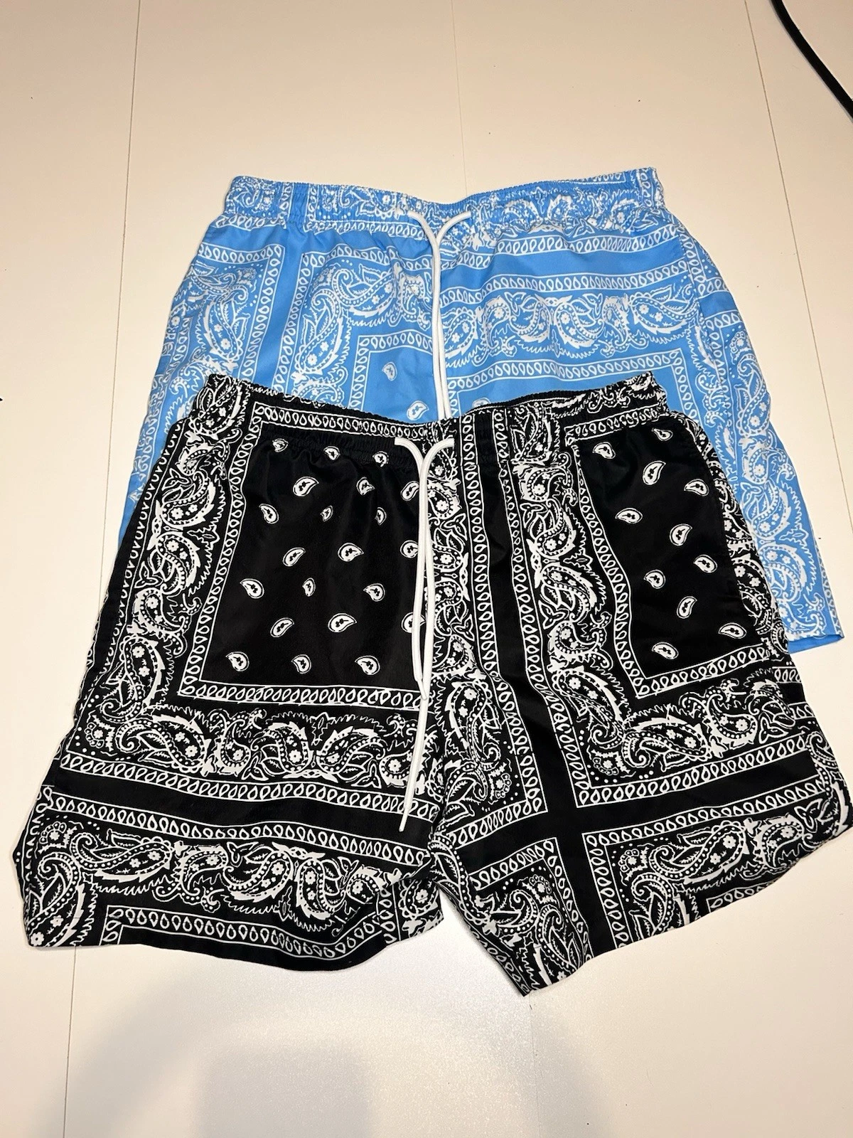 White And Blue Paisley Shorts Size Medium