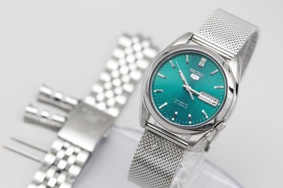 RARE Near Mint Seiko 5 7S26-01V0 Green Embossed Dial Automatic Men's Watch JAPAN