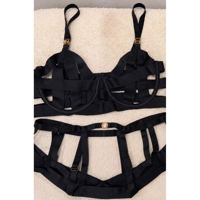 Victoria's Secret Very Sexy Strappy Cage Lingerie Set Black M Boudoir RAVE