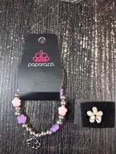 Paparazzi Kids Purple and Pink Flower Elastic Bracelet Flower Adjustable Ring