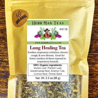 HERB MAN TEAS LUNG HEALING TEA #411 | Great for chronic cough &former smokers | ORGANIC