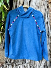 Lucky Brand BlueSweatshirt Hoodie Pink Black White Embroidery Size Large Cozy 