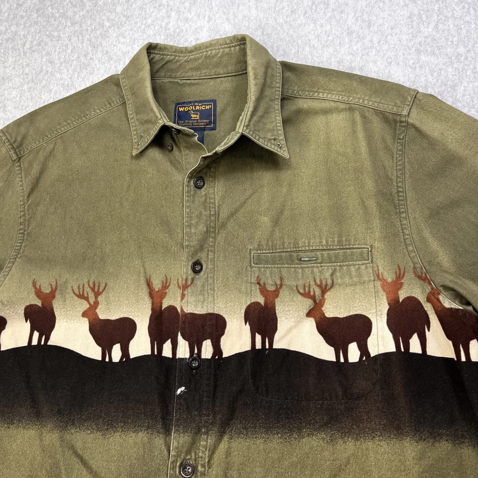 Vintage Woolrich Shirt Mens Large Deer Print Flannel Fleece Hunting Outdoors - Image 4 of 4
