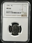 1941  5C Jefferson Nickel NGC MS66    8699830-001