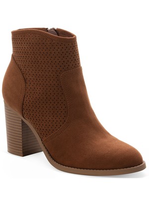 SUN STONE Womens Brown Perforated Adrien Perfed Block Heel Zip-Up Booties 11 M