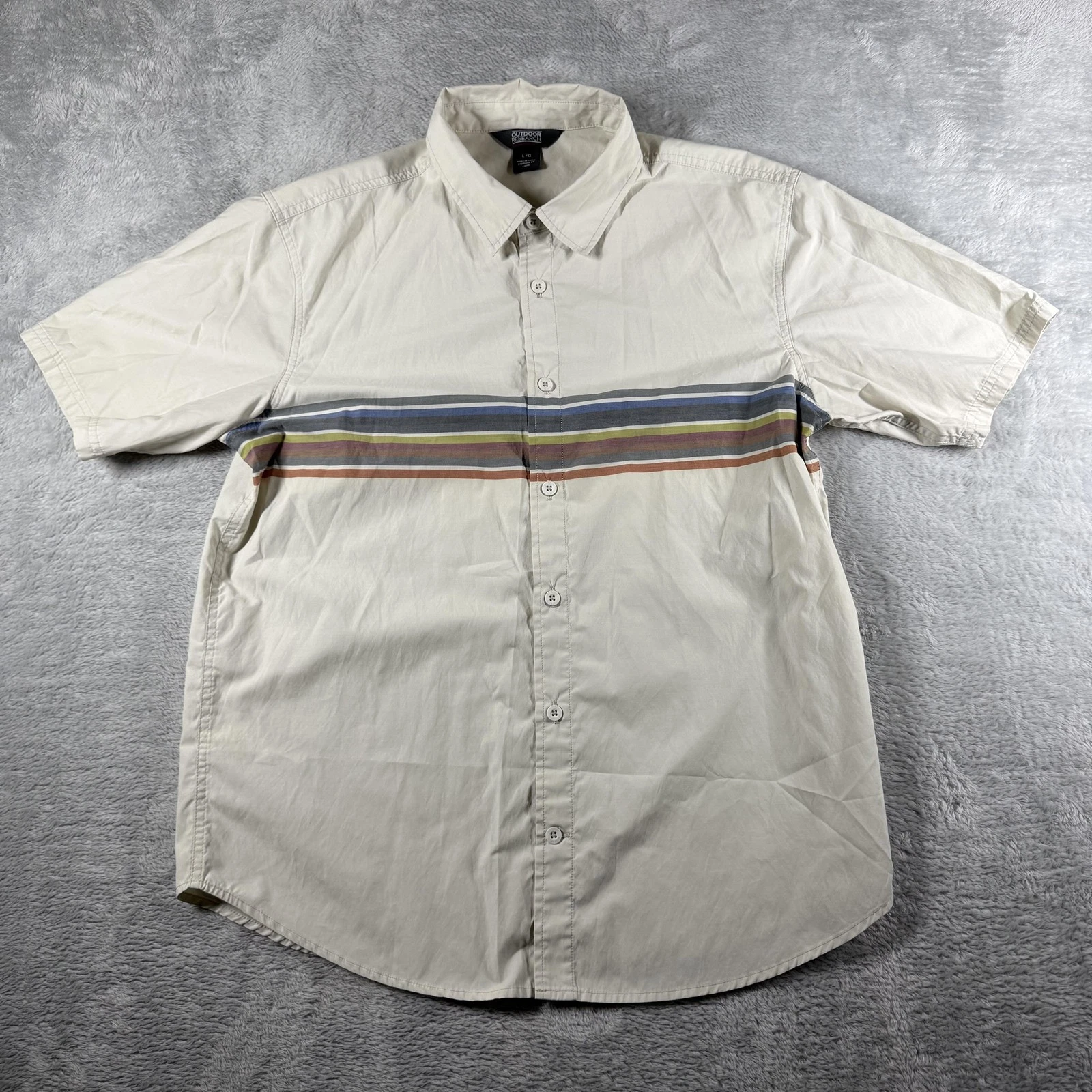 Outdoor Research Shirt Mens Large Beige Stripe Strata Hiking Travel Casual
Opens in a new window or