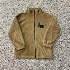 Vintage Awesome Wear Jacket Mens M Beige Fleece Bear Tree Full Zip USA Made