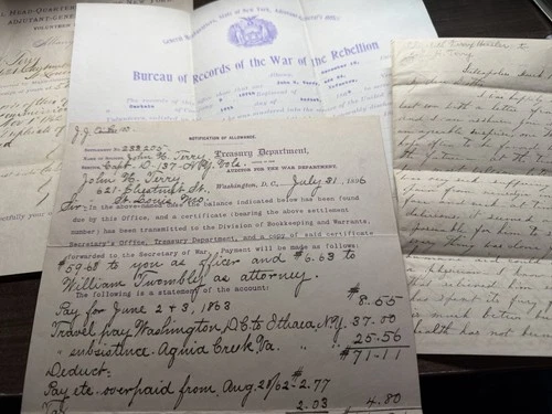 CIVIL WAR GROUP Letter & Documents - Capt. John Terry - 137th New York Infantry