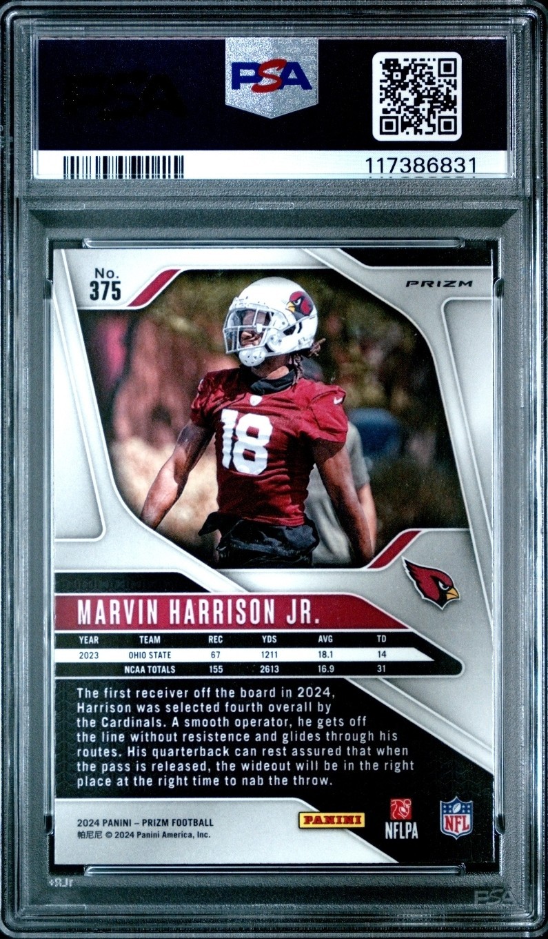 2024 Panini Lazer Prizm Marvin Harrison Jr. #375 PSA 10 RC view 2