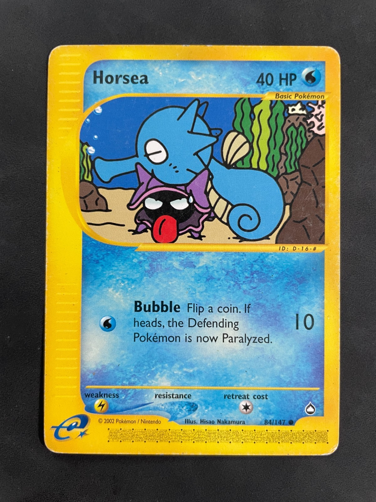 1x HORSEA 84/147 Aquapolis Pokemon WOTC Card E Reader Heavily Played