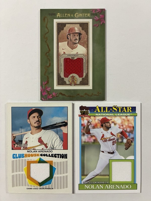 Topps Nolan Arenado - Relic Lot (3). Allen & Ginter Mini, Heritage, 1991 Topps