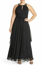 Eliza J Embellished Keyhole Neck Chiffon Gown Plus Sz 20W Black