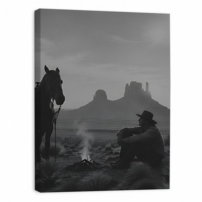 Vintage Cowboy Lasso Canvas Print Black White Western Wall Art Gift