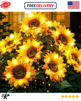 Solar Flowers Outdoor Waterproof: 3 Pack 9 Silk Sunflower Solar Lights with 800M