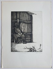 Grafik Print Radierung Probedruck Wartende Rolf Escher Signiert 1972