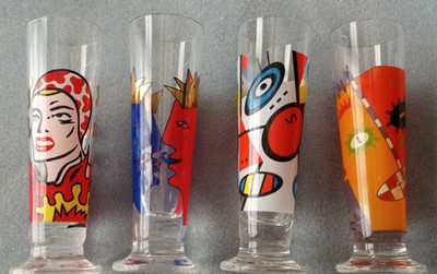 1990s Ritzenhoff Schnapps Shot Glasses Modern Art - 4pc set 4.5''H NO BOXES
