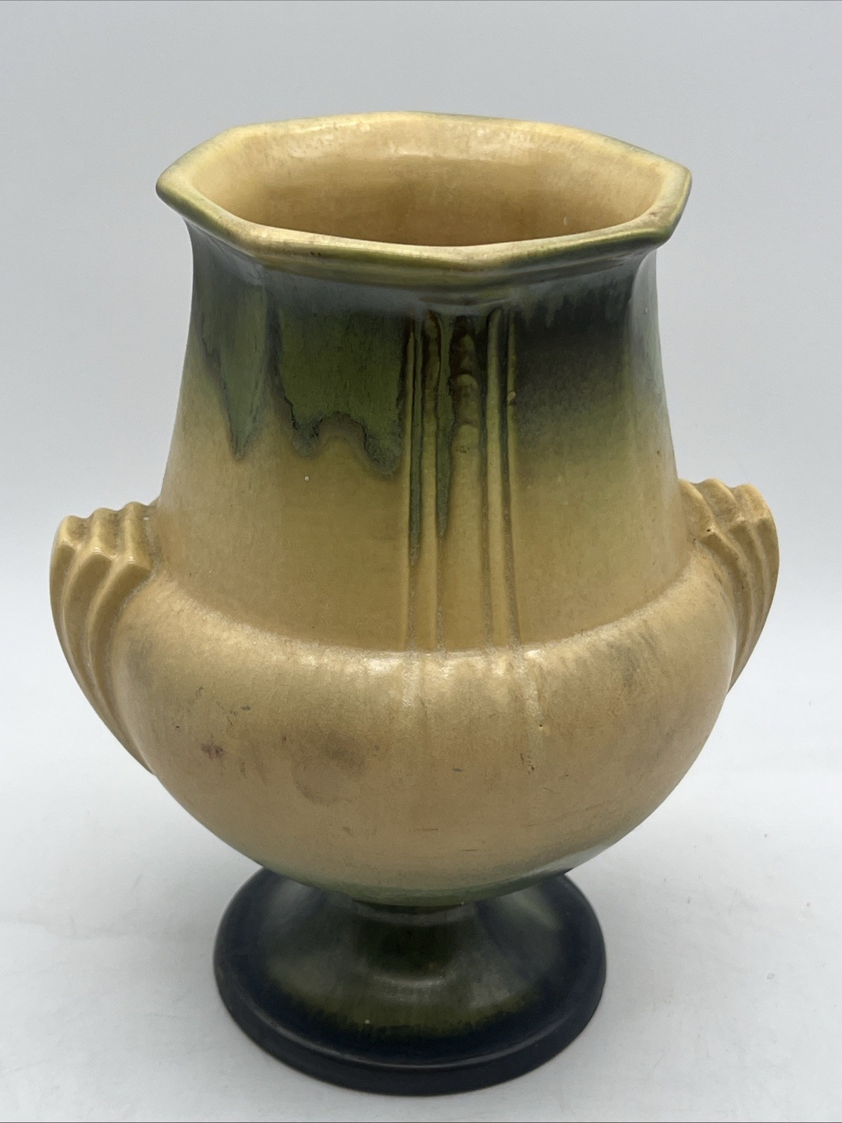 Roseville Pottery Russco Vase Green Yellow Crystalline 1930s Art Deco