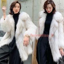 Women's Real Raccoon Fur Woven Coat Lapel Warm Mid-length Jacket Casual Outwear