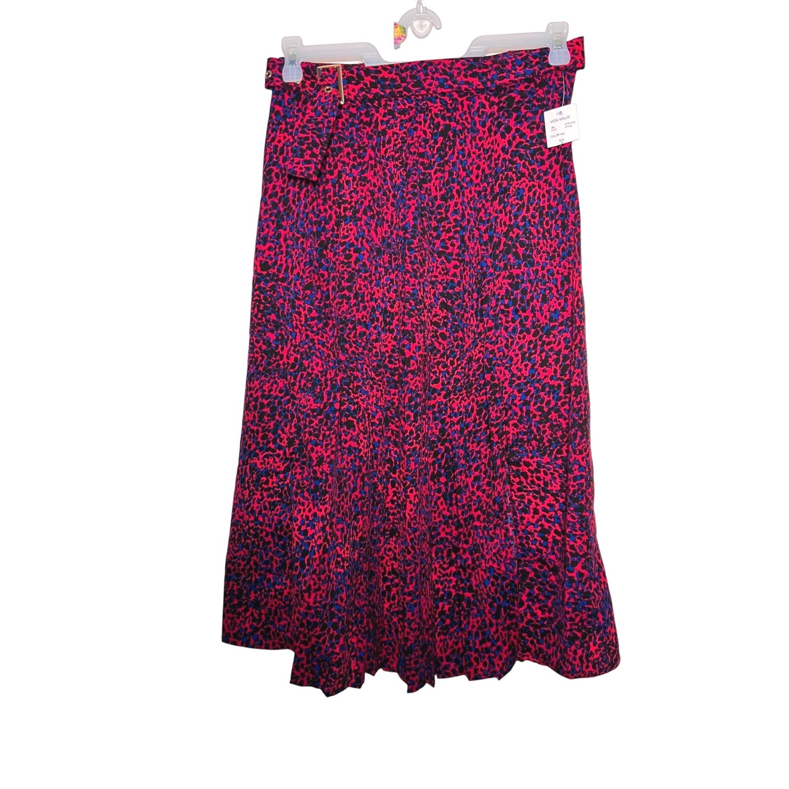 NWT Molly Bracken Skirt Small Midi Pleated Silver Belted Cheetah red black blue