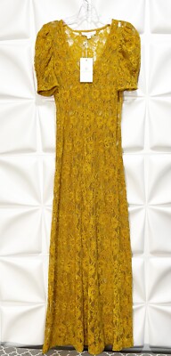 Shabby Chic Sz XS Mustard Yellow Gold Chenille Velvet Lace Maxi Dress NWT  NEW | eBay