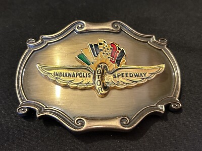 Vtg 1980 Raintree Indianapolis Motor Speedway Brass Wings & Flags Belt Buckle