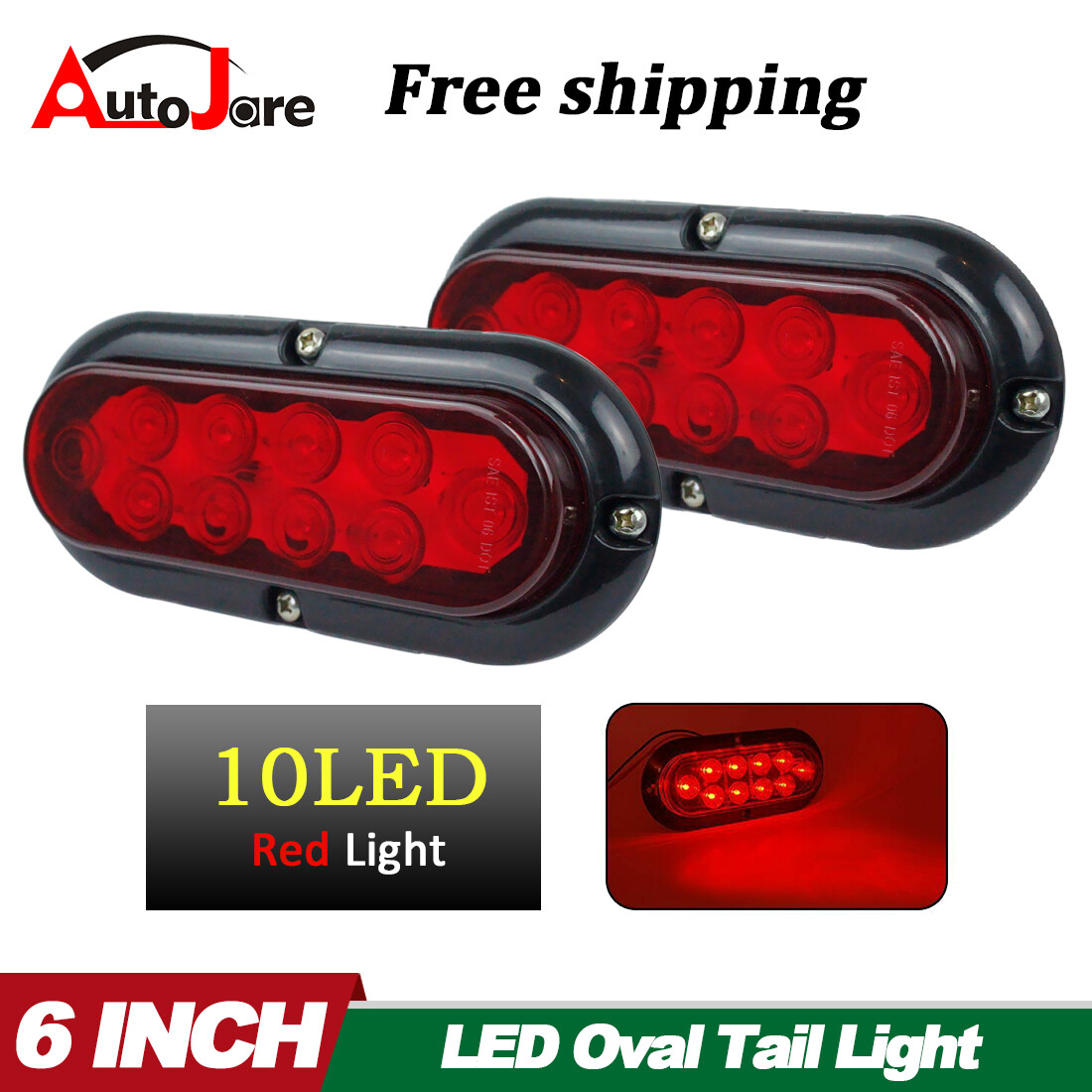 2X 10 LED 6" Red Oval Flush Mount Brake Lights Stop Tail Light Car