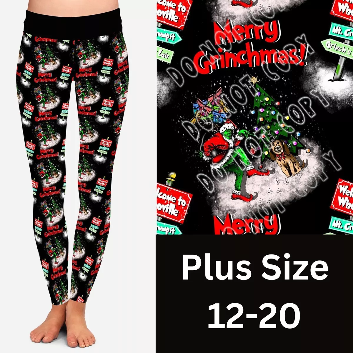 Merry GRINCH mas Christmas Tree Holiday Women's Leggings TC Plus Size 12-20