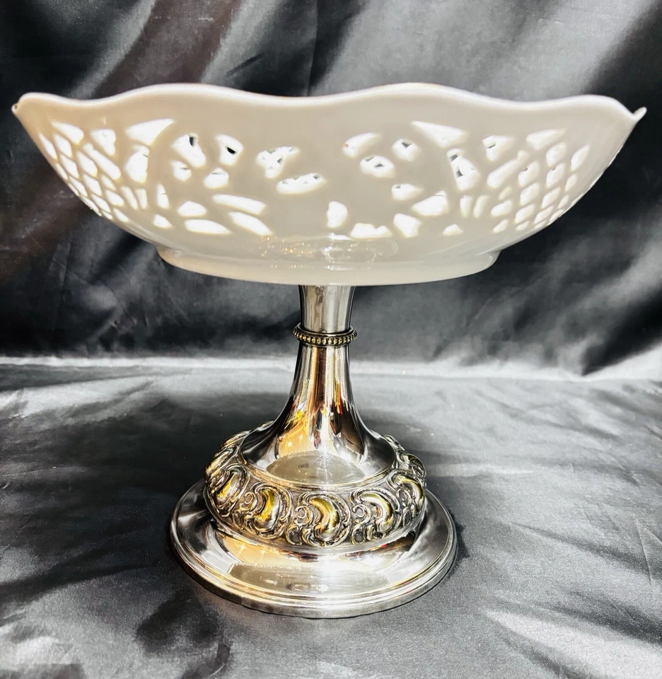 Compota de porcelana reticulada Schumann Arzberg vintage RARA con base plateada Foto 4 de 4