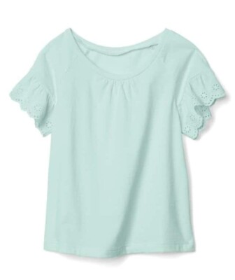 NWT BABY GAP 2T & 3T 'AQUA SEA' MINT GREEN EYELET FLUTTER SLEEVE TOP