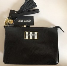 NEW STEVE MADDEN Multi Function Wristlet Zip Top Pouch Wallet Black