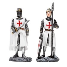 Set Of 2 Templar Crusader Knight Warriors Statue Ornament Medieval Figures 02180