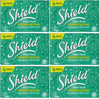 Shield Fresh Aqua Deodorising Soap Bars Vegan Clean Pack of 4 Odor Free 115g New