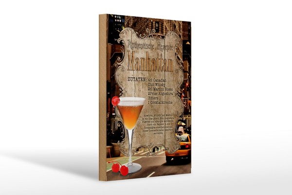 Holzschild Rezept 20X30 Cm Manhattan Zutaten Canadian Deko Schild Wooden Sign-image